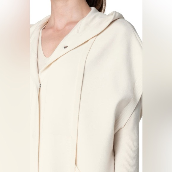 AKRIS Punto Cap Sleeve Merino Wool Snap Front Hooded Sweater - Picture 3 of 14